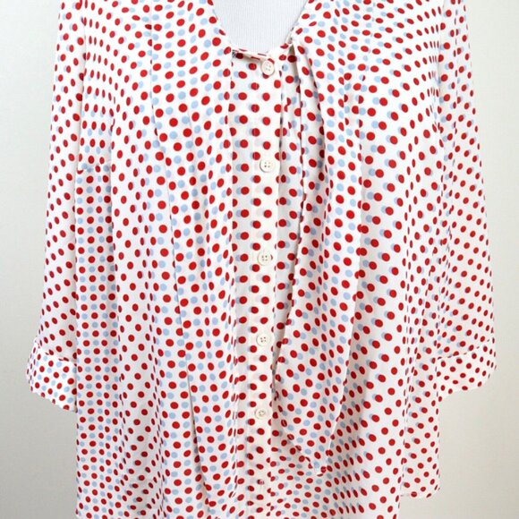 Modcloth Size 1X Pleasant Confidence Blouse Polka Dot Red Blue - Picture 9 of 11